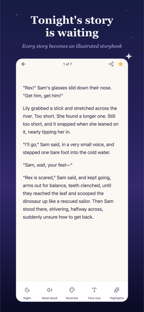 Moonscribed screenshot — the illustrated story reader